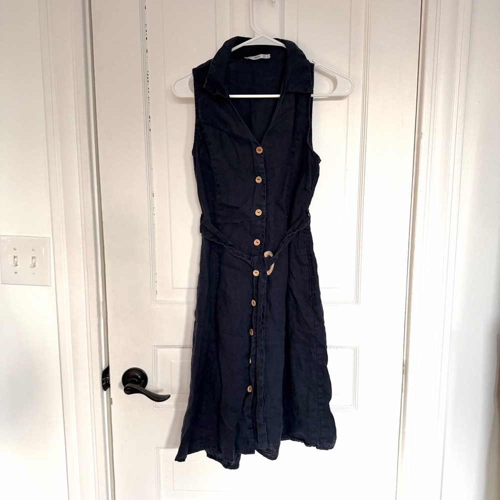 Linen Navy Button-Down Dress